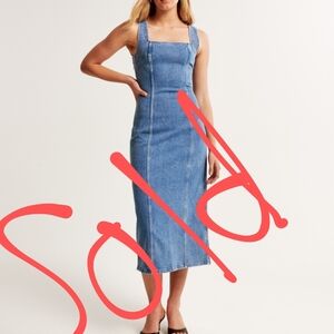 Denim Midi Dress with Square Neckline